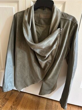 Blank NYC Olive Draped Asymmetrical Zip Leather Jacket